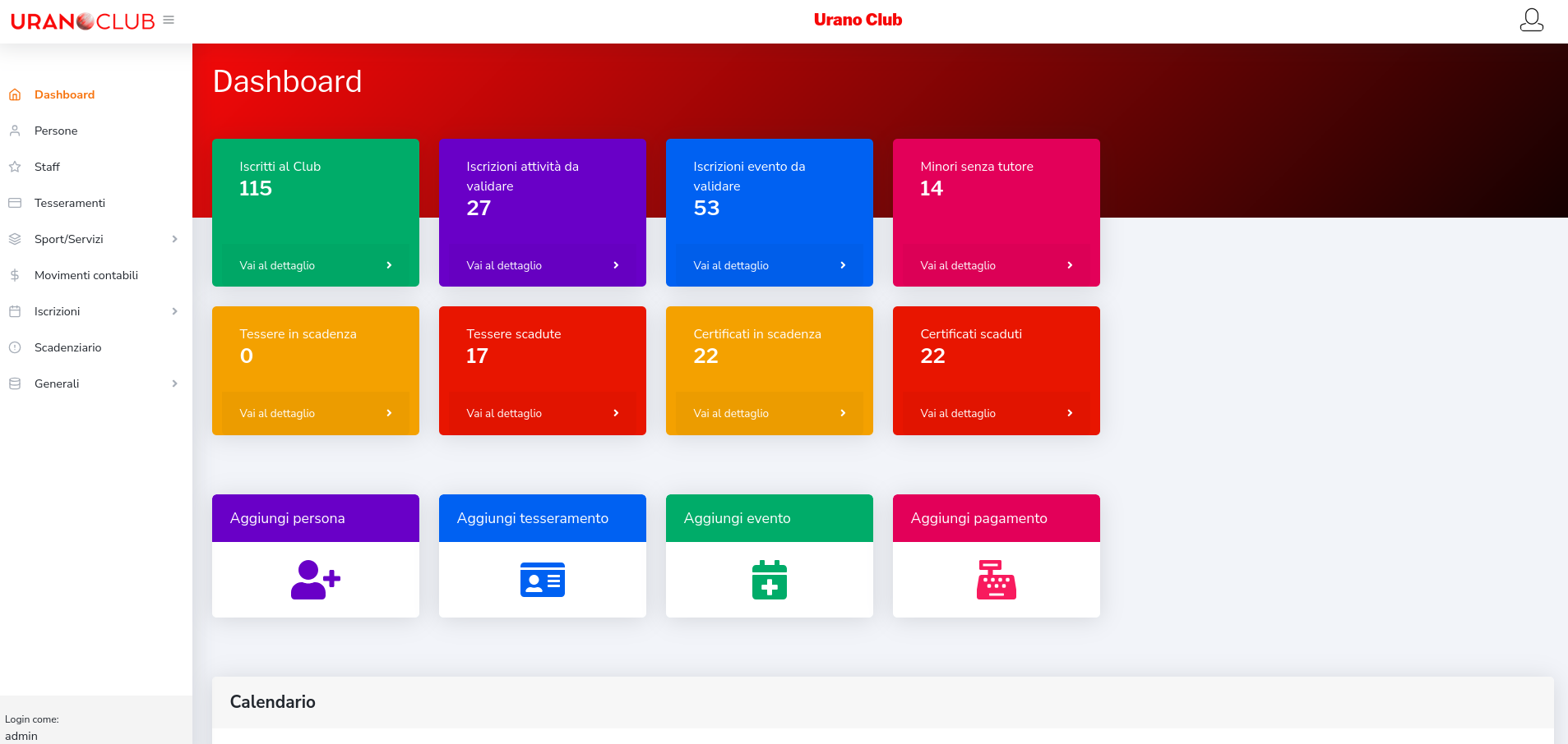 Dashboard URANO CLUB (anteprima)