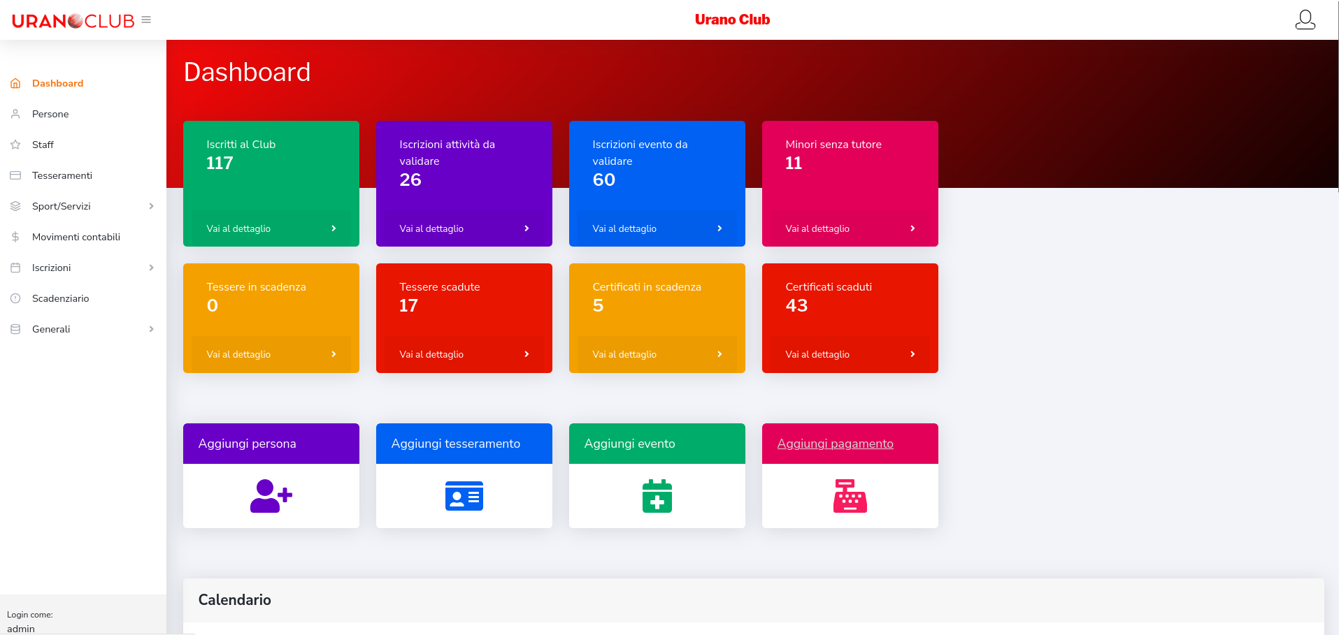 Dashboard URANO CLUB